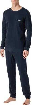 Schiesser Herren Pyjama blau Jersey-Baumwolle unifarben