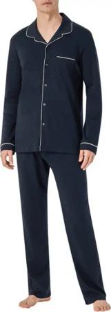 Schiesser Herren Pyjama blau Jersey-Baumwolle unifarben