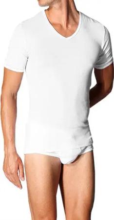 Schiesser Herren V-Shirt weiß Reine Baumwolle unifarben