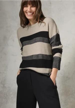 Cecil Damen Gestreifter Pullover in Schwarz, Gr: S