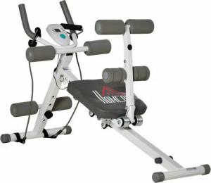 HOMCOM Bauchtrainer 2-in-1, mit Bauchmuskelbank, höhenverstellbar, mit LCD-Anzeige (Bauchtrainer, 1-St., Bauchmuskeltrainer), für Muskelaufbau, Fitness, belastbar bis100 kg, Stahl, Weiß+Grau