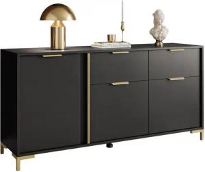 ALLHOUSE24 Kommode Dreitürige Kommode LARA 153 mit zwei Schubladen Anthrazit/ Gold, Breite 153 cm