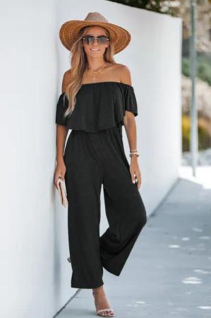 Kurzärmeliger Off-the-Shoulder-Jumpsuit