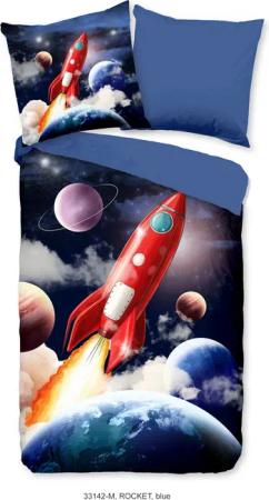 PURE luxury collection Kinderbettwäsche "Rocket", Mikrofaser, 135x200, Wende, Kind, Junge, Rakete Weltraum Weltall, Blau