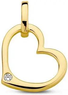 NICEANDnoble Kette mit Anhänger 585er Gelbgold Anhänger Herz mit Diamant an vergoldeter Ankerkette, Gelbgold-Kettenanhänger mit vergoldeter Ankerkette