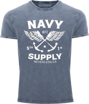 Neverless Print-Shirt Neverless® Herren T-Shirt Vintage Shirt Printshirt Anker Navy Supply mit Print