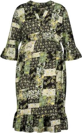 Ulla Popken Jerseykleid Bellieva-Kleid Jersey Rundhals Volants 3/4-Ärmel