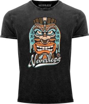 Neverless Print-Shirt Herren Vintage Shirt Tiki Maske Totem Figur Hawaii Printshirt T-Shirt mit Print