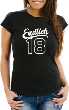 MoonWorks Print-Shirt Damen T- Shirt Geburtstag Endlich 18 Geschenk für Frauen Mädchen zur Volljährigkeit MoonWorks® mit Print