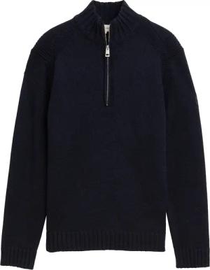 TOM TAILOR Herren Troyer Pullover mit Ripp-Details, blau, Uni, Gr. S