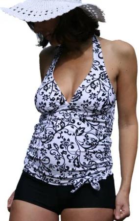 petit amour Umstandstankini Black&White Bademode schwanger ohne Bügel B/C Cup Umstandsbademode (Set, 2-St., Neckholdertop und Hotpants Bkinihose), mit Bikinihose im Hotpantsstyle