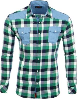 Reslad Langarmhemd Reslad Herren Hemd Karo Material-Mix Jeans RS-7202 kariertes Herrenhemd Material-Mix