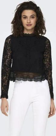 ONLY Blusenshirt Rundhals Regular Fit Spitzendetail ONLNEW KARO LS LACE TOP WVN