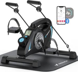 MERACH Mini-Heimtrainer Senioren mit 2 Widerstandsbändern und Rutschfester Matte, Kompakter Pedaltrainer für Zuhause & Büro