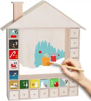 BRUBAKER Kalender zum Selbstbasteln DIY Adventskalender zum Bemalen und Befüllen, Blanko Weihnachtskalender, 40,3 cm Weihnachtshaus zum Selbstgestalten