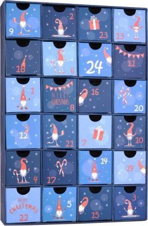 BRUBAKER befüllbarer Adventskalender DIY Weihnachtskalender mit 24 Türchen zum Befüllen Wichtel Zwerge Blau (Wiederverwendbar, 1-tlg), Kalender für Gutscheine Süßigkeiten 32,5 cm Pappe
