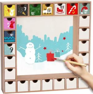 BRUBAKER befüllbarer Adventskalender DIY Adventskalender zum Bemalen und Befüllen (Kalender Weihnachten zum Selbstgestalten, 1-tlg), Quadratischer Blanko Weihnachtskalender - 33 cm hoch