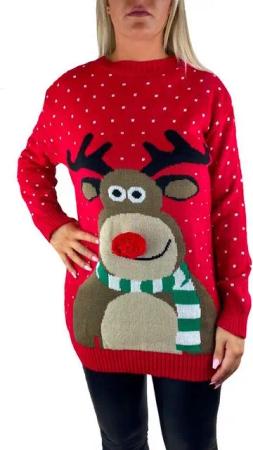 Worldclassca Weihnachtspullover Worldclassca Weihnachten Merry Christmas Sweater Damen Pullover Teenager Mädchen Pulli Weihnachtspullover Xmas Rudolph Rentier Rote Bommel Nase S-XXL
