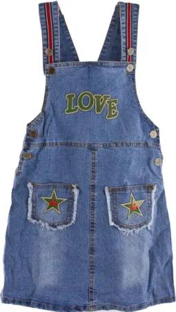 AvaMia Jeanskleid Mädchen Jeanskleid Kleid mit Trägern Gürtel Patches Girl Kids Kinder Love