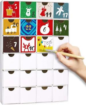 BRUBAKER befüllbarer Adventskalender 32,5 cm DIY Weihnachtskalender zum Bemalen und Basteln - Weiß (1-tlg), Kalender Weihnachten - Selbstbasteln und Befüllen