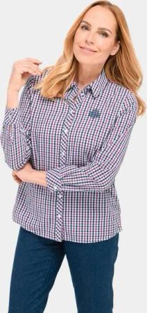 GOLDNER Langarmbluse Hochwertige Karobluse mit Stickapplikation