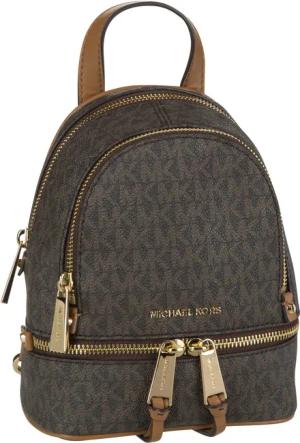 Michael Kors Rhea Zip XS Messenger Backpack MK Signature in Braun (2.4 Liter), Rucksack / Backpack