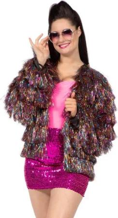 Metamorph Kostüm Lametta Disco Jacke bunt, Knallig glitzernde Jacke fürs Festival-Outfit
