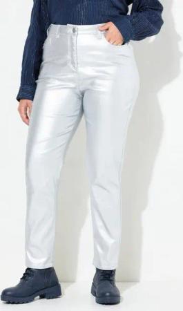 Ulla Popken Funktionshose Mom-Jeans Silber-Coating Komfortbund 5-Pocket-Hose