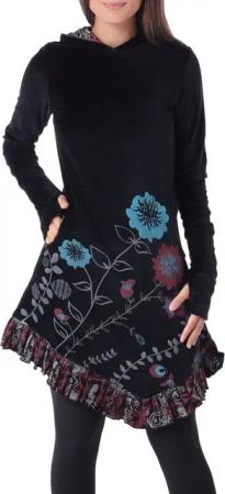 PUREWONDER Samtkleid Elfenkleid mit Zipfelkapuze Goa Kleid aus Samt