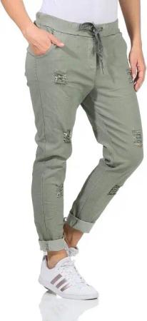 Aurela Damenmode Chinohose Sommerliche Damenhose mit Kordelzug Chino Hose im Used Look (1-tlg) elastischer Gummibund mit Kordelzug