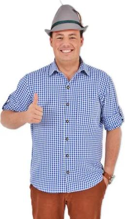 Trachtenland T-Shirt Karo Trachtenhemd Anton für Herren - Blau