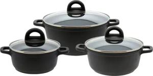 Elo Basic Topf-Set Black, Aluminiumguss (Set, 6-tlg., 3 Töpfe mit Deckel), mit hochwertiger Antihaftversiegelung, Induktion