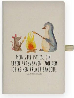 Mr. & Mrs. Panda Notizbuch Pinguin Lagerfeuer - Transparent - Geschenk, Maus, Arbeit, Tagebuch