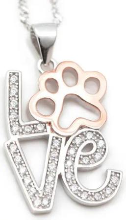 Schmuck-Elfe Kette mit Anhänger Love Pfote, 925 Silber teilvergoldet