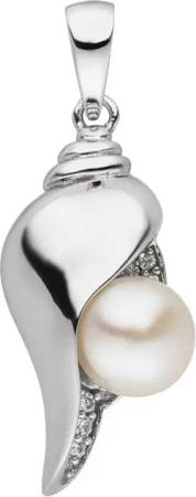 Schmuck Krone Perlenanhänger Anhänger Muschel 925 Silber, Süßwasser Perle, Zirkonia, Silber 925