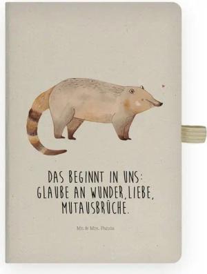 Mr. & Mrs. Panda Notizbuch Nasenbär - Transparent - Geschenk, Notizblock, Rüsselbär, Kladde, Tie