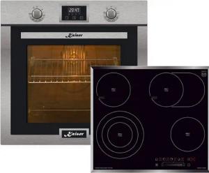 Kaiser Küchengeräte Backofen-Set Herd Set Autark Edelstahl Einbau Backofen 79L Drehspieß 60 cm+Glaskeramik Kochfeld 60 cm 4 QuickHeat Kochzonen Hi Light EH 6323 + KCT 6715 F, Edelstahl Einbaubackofen Elektrobackofen 79L +Elektro-Kochfeld 60 cm
