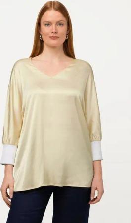 Ulla Popken Druckbluse Bluse Satin V-Ausschnitt 3/4-Fledermausärmel