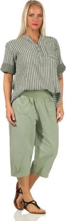 Aurela Damenmode Leinenhose Leinenhose Damen kurze Sommerhose Leinen Bermuda elastischer Gummizug, in unifarbe
