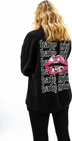 Worldclassca Sweatshirt Worldclassca Damen Oversized Sweatshirt Sweater Bedruckt Kiss Lips Langarmshirt Pullover Pulli Oberteil Freizeitshirt