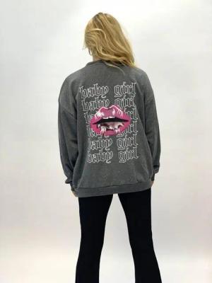 Worldclassca Sweatshirt Worldclassca Damen Oversized Sweatshirt Sweater Bedruckt Kiss Lips Langarmshirt Pullover Pulli Oberteil Freizeitshirt