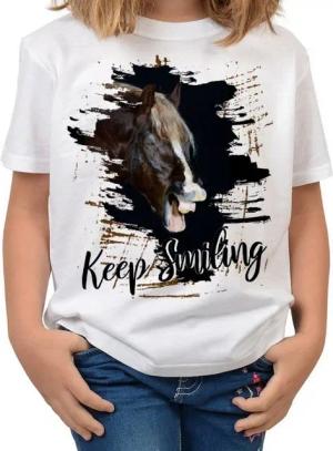 Tini - Shirts T-Shirt Kinder Pferde Motiv Tshirt Lachendes Kaltblut Pferd Kindershirt : Keep Smiling