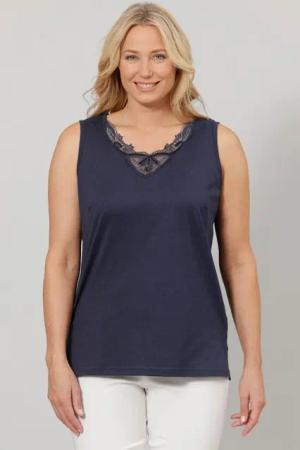 meyermode Longtop Top figurfreundlich V-Ausschnitt Spitze Pailletten
