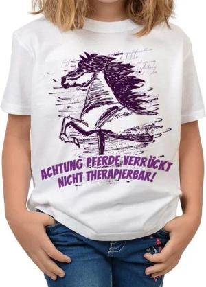 Tini - Shirts T-Shirt Mädchen Pferde Motiv Shirt Pferde Sprüche Kindershirt: Achtung Pferdeverrückt !!