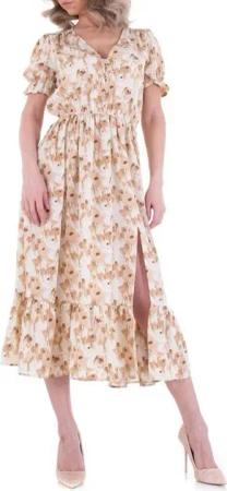 Ital-Design Sommerkleid Damen Freizeit Geblümt Sommerkleid in Beige