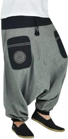 virblatt Haremshose Damen & Haremshose Herren, Baumwolle, Goa Hose Aladinhose Hippie 2 Eingriffstaschen mit Reißverschluss