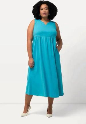 Ulla Popken Maxikleid Jerseykleid A-Linie Tunika-Ausschnitt ärmellos