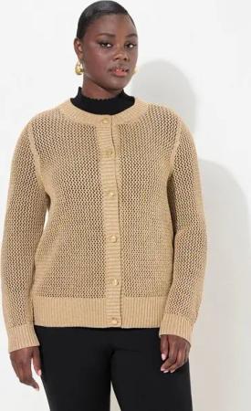 Ulla Popken Strickjacke Strickjacke goldener Ajourstrick Rundhals