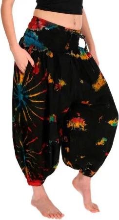 KUNST UND MAGIE Haremshose Damen Batikhose Tie Dye Baumwoll Haremshose Wellnesshose Pluderhose