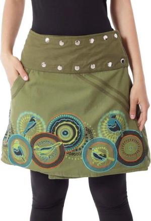 PUREWONDER Wickelrock Damen Rock mit Vögeln sk110 Baumwolle Einheitsgröße